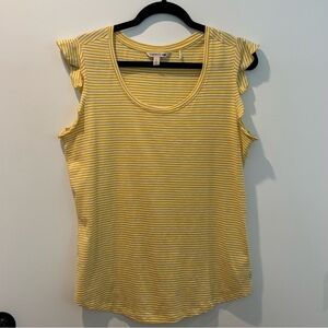 Toad&Co Mustard Yellow & White Striped 'Rufflita' Cotton/Tencel Tee Large